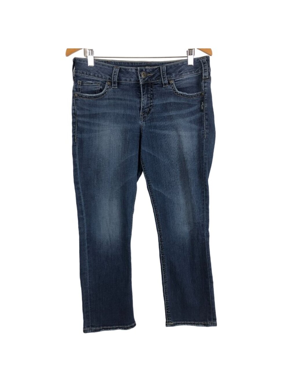 Silver Jeans Co. Elyse Capri W30/L22.5 Mid-Rise Slim Fit Distressed Blue Jeans